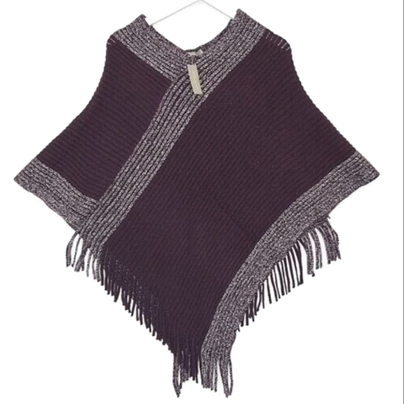 Anagram Asymmetrical Fringe Poncho Morad Plum One Size NEW - Picture 1 of 9